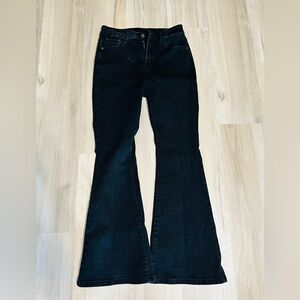 KDF Women’s High Waisted Stretch Slimming Black Flare Jeans 8